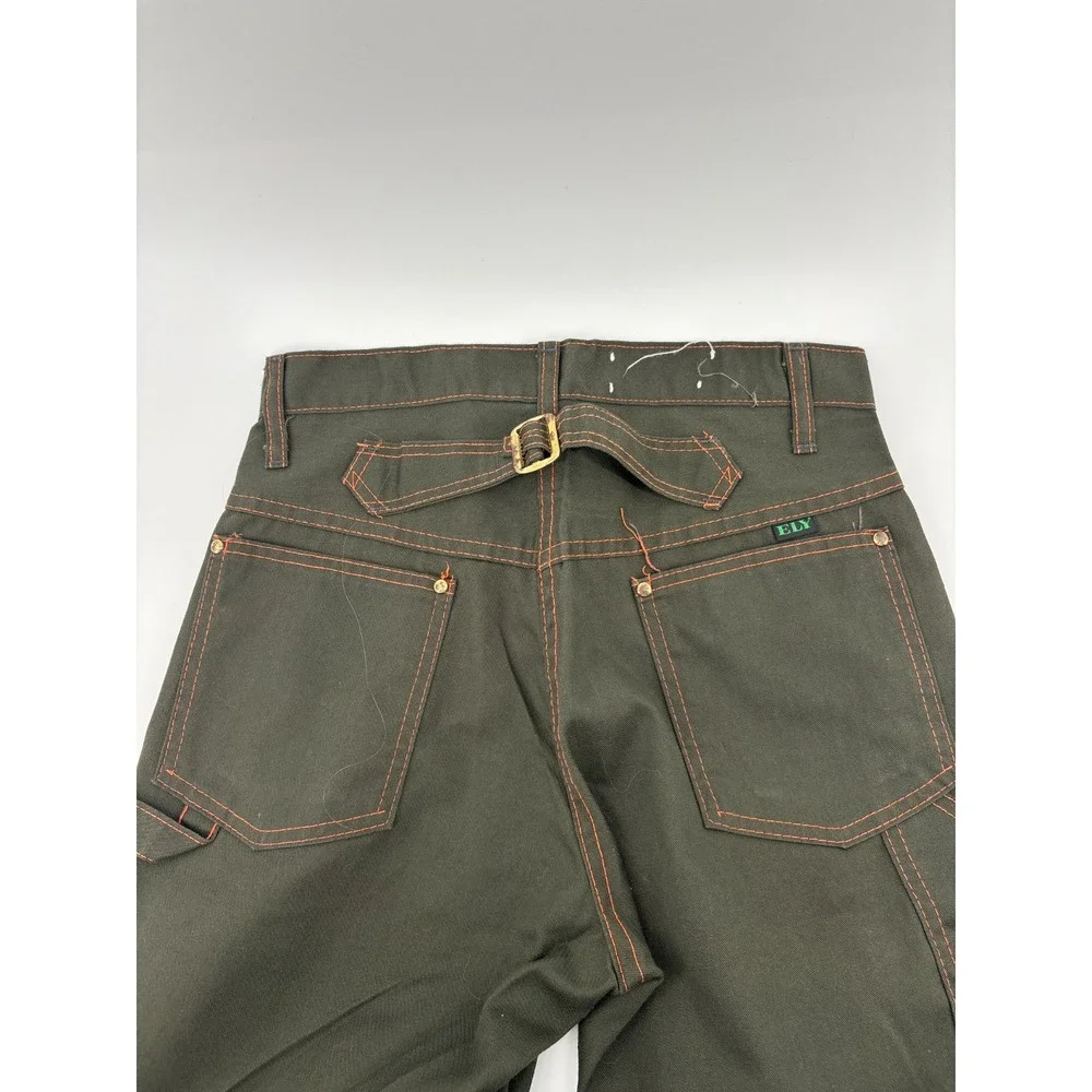 Ely Cattleman Carpenter Pants Mens 27x34 Dark Olive Twill Orange Stitching